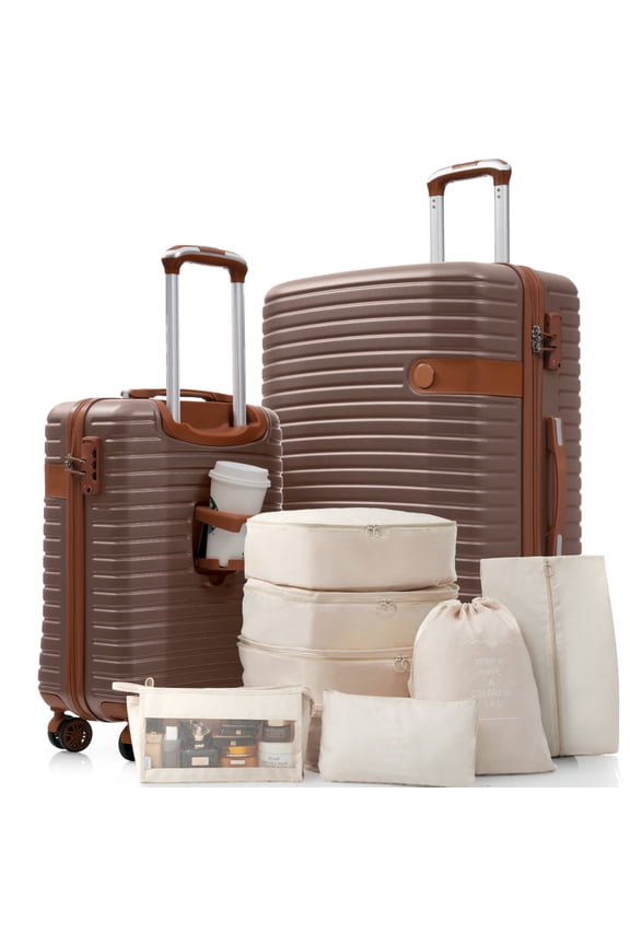 28 Inch Hardshell ABS Luggage Set with 360° Slient Dual Wheels, Lightweight Expandable Suit Case with 3-Layer Material and TSA Lock, Travel Suitcase for Business and Travel, Brown