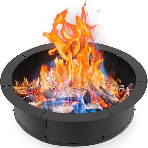 28-Inch Heavy Duty Steel Fire Pit Ring for Outside, Large Round Insert for DIY Camping, Black