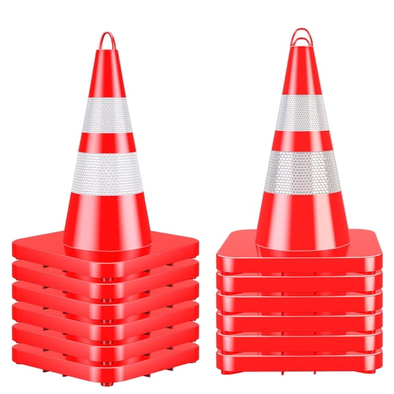 28 Inch Heavy-Duty Traffic Cones 12 Pack High-Visibility Reflective PVC Safety Cones, Stackable & Impact-Resistant for Road Work and Parking Lots
