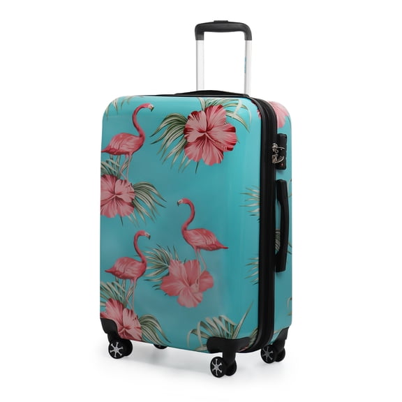 New York Xpress 28" Large Checked Hardside Expandable Luggage with Tsa Lock,Durable PC Hard Shell Rolling Suitcase, Flamingo, 0028-22