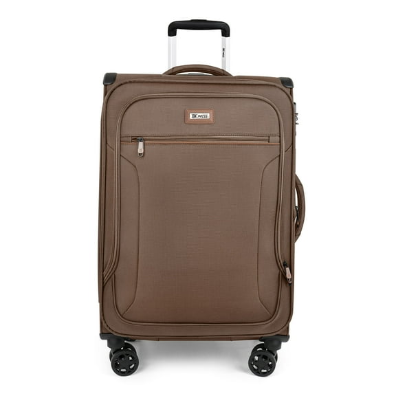 28 Inch Large Softside Checked Luggage,Expandable Soft Shell Suitcase with Spinner Wheels and TSA Lock,Durable Lightweight Travel Case,XJ1907-Coffee