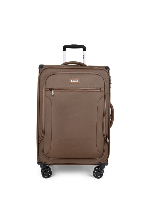 28 Inch Large Softside Checked Luggage,Expandable Soft Shell Suitcase with Spinner Wheels and TSA Lock,Durable Lightweight Travel Case,XJ1907-Coffee