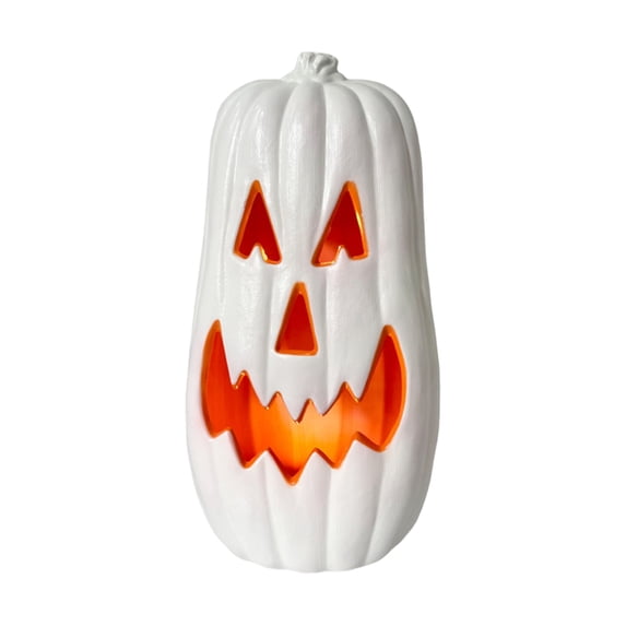 28 Inch Light Up White Halloween Pumpkin Decorations, Light Up Jack O Lantern for Indoor Outdoor Halloween Home and Porch Decor, 1 Pack