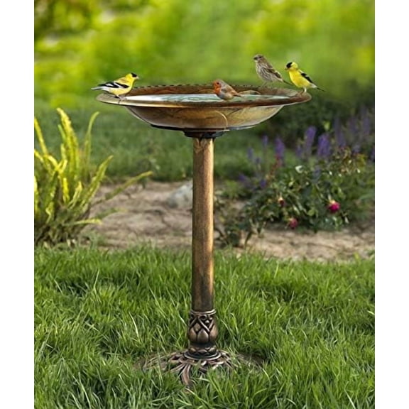 28 Inch Lightweight Antique Bronze Poly Resin Outdoor Birdbath for Outside with Decoration Pedestal Base Stand - Pedestal Bird Bath for Outdoors Yard and Garden$$Garden &