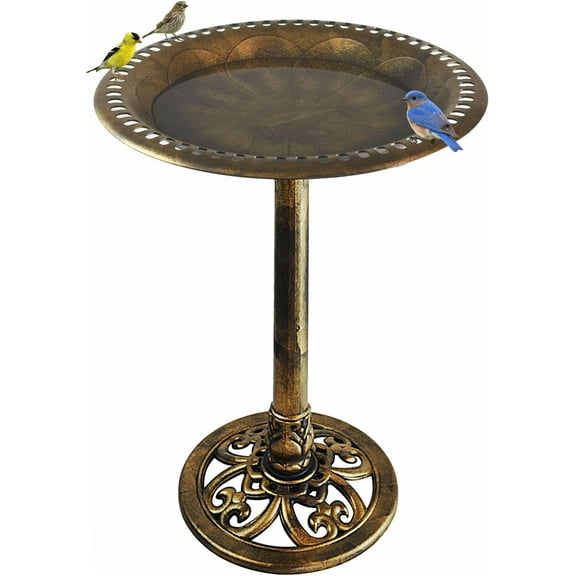 28 Inch Lightweight Poly Resin Outdoor Birdbath for Outside with Decoration Pedestal Base Stand - Pedestal Bird Bath for Outdoors Yard and Garden - Antique Bronze