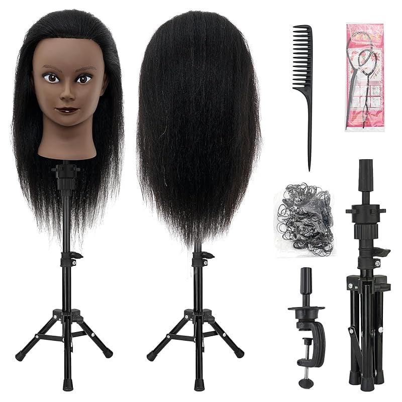 28 Inch Mannequin Head 80% Human Hair with Tripod Stand,Mannequin Cosmetology Manikin Practice Doll Head with stand,Braiding Hairdressing Head for Hair Styling with Table Clamp + DIY Hair Styling Set