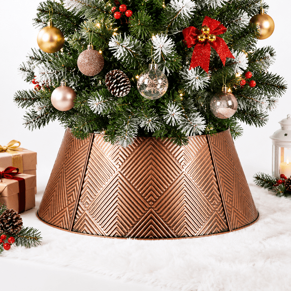 28 Inch Metal Christmas Tree Collar, Bronze, Waterproof Base Cover for ...