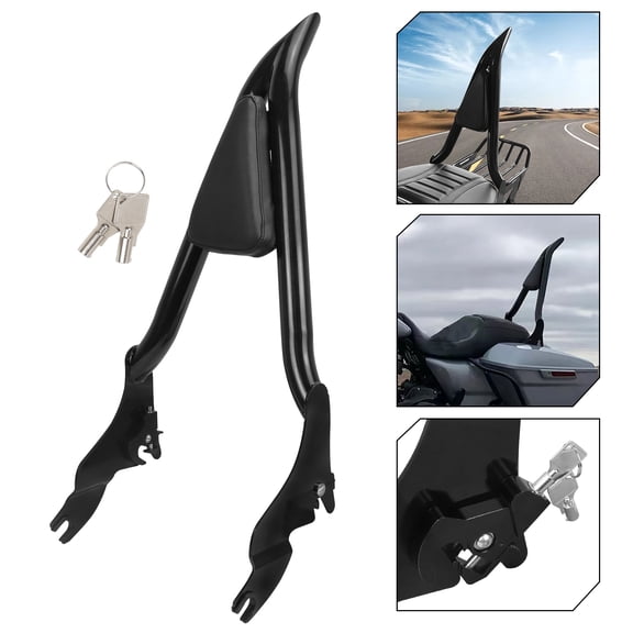 28 Inch Motorcycle Backrest Sissy Bar Detachable Passenger Assembled Backrest Rear Pad With Keys Compatible with Harley Touring Models 2009-2023 Road King Street Glide Electra Glide Road Glide