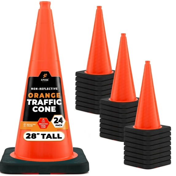28 Inch Orange Traffic Cones Heavy Duty 10lb, 24-Pack - Multipurpose PVC Plastic Safety Cone for Parking, Soccer, Caution, Kids and Construction - by Xpose Safety