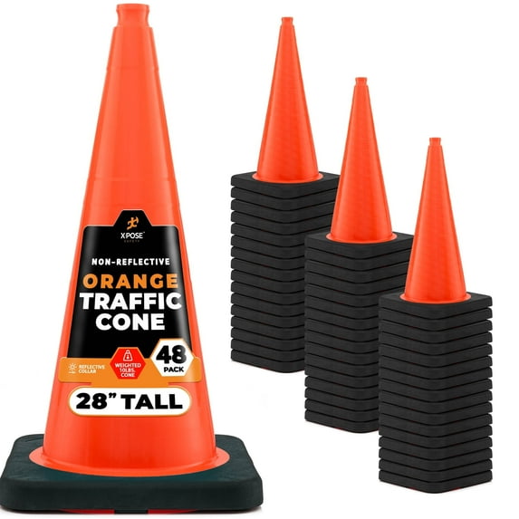 28 Inch Orange Traffic Cones Heavy Duty 10lb, 48-Pack - Multipurpose PVC Plastic Safety Cone for Parking, Soccer, Caution, Kids and Construction - by Xpose Safety