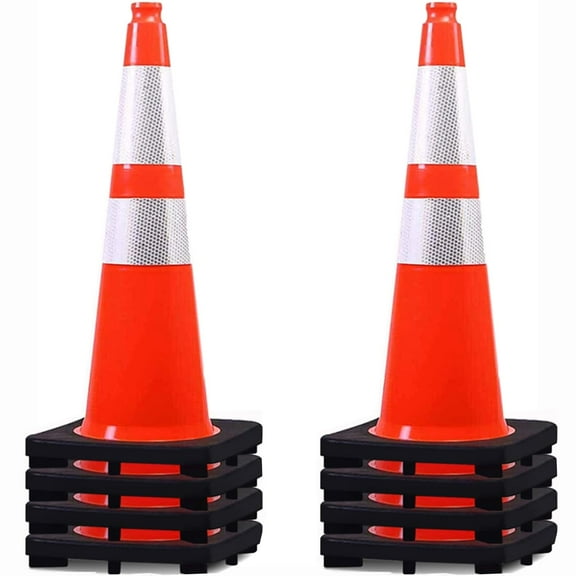 28 Inch Orange Traffic Safety Cones 4 Pack, Heavy Duty PVC Construction Cones with Reflective Collars for Road Parking, Zones, Public Spaces