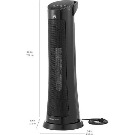 28-Inch Oscillating Tower with Overheat and Tip-Over , Fast Heating, 2 Heat Settings, Fan Mode, Timer, Remote Control, LED Display, 1500W, Black