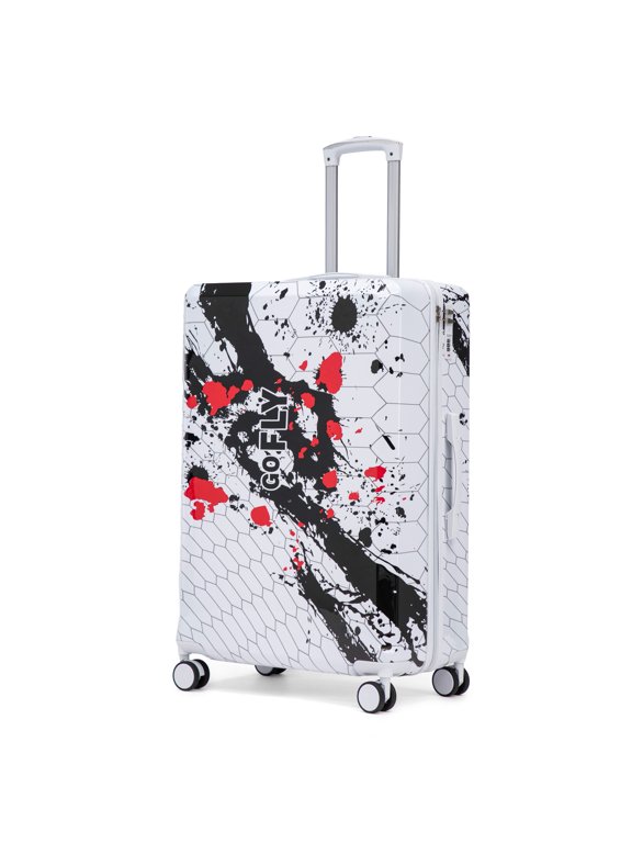 28 Inch PC Spinner Wheel Luggage, Carry on Suitcase, With Printed pattern and Combination Lock (Black)