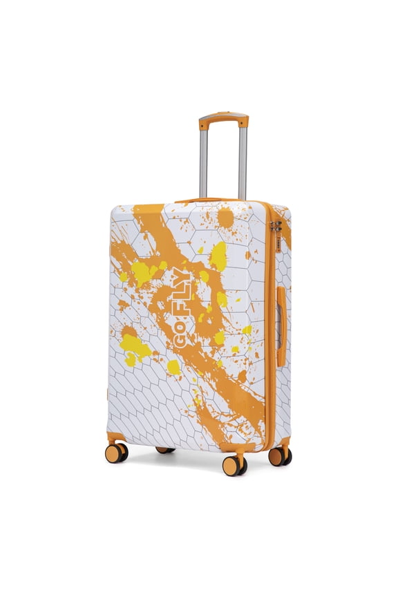 28 Inch PC Spinner Wheel Luggage, Carry on Suitcase, With Printed pattern and Combination Lock (Orange)