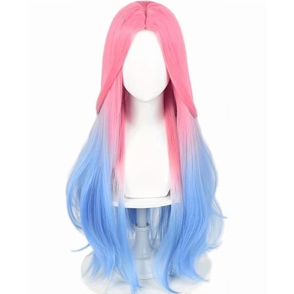 28-Inch Pink and Blue Gradient Wig - Elegant Water Ripple Center ...