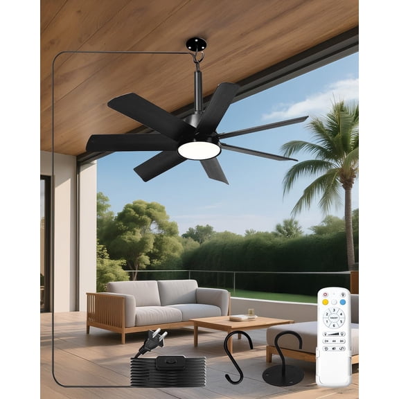 28 Inch Plug-In Outdoor Ceiling Fan with Lights and Remote, LED Gazebo  Fan with Hook, 3CCT 3000K-6500K Dimmable Gazebo Fan, 6-Speed Quiet Ceiling Fan with Timer for Patio, Porch, Garage, Black