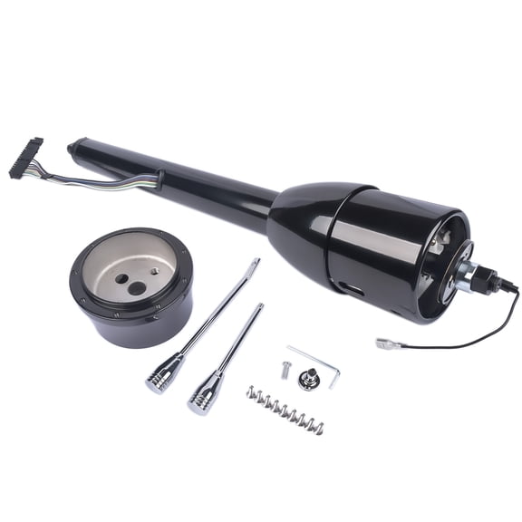 28 Inch Polish Stainless Steel Floor Shift Steering Column with 9 Hole Wheel Adapter Switch Manual No Key Black