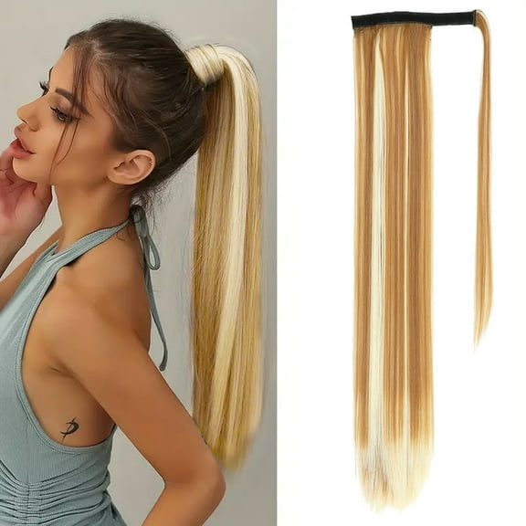 28 Inch Ponytail Extension, Long Straight Wrap Around Clip in Ponytail Hair Extensions Synthetic Soft Fake Pony Tail Hairpieces