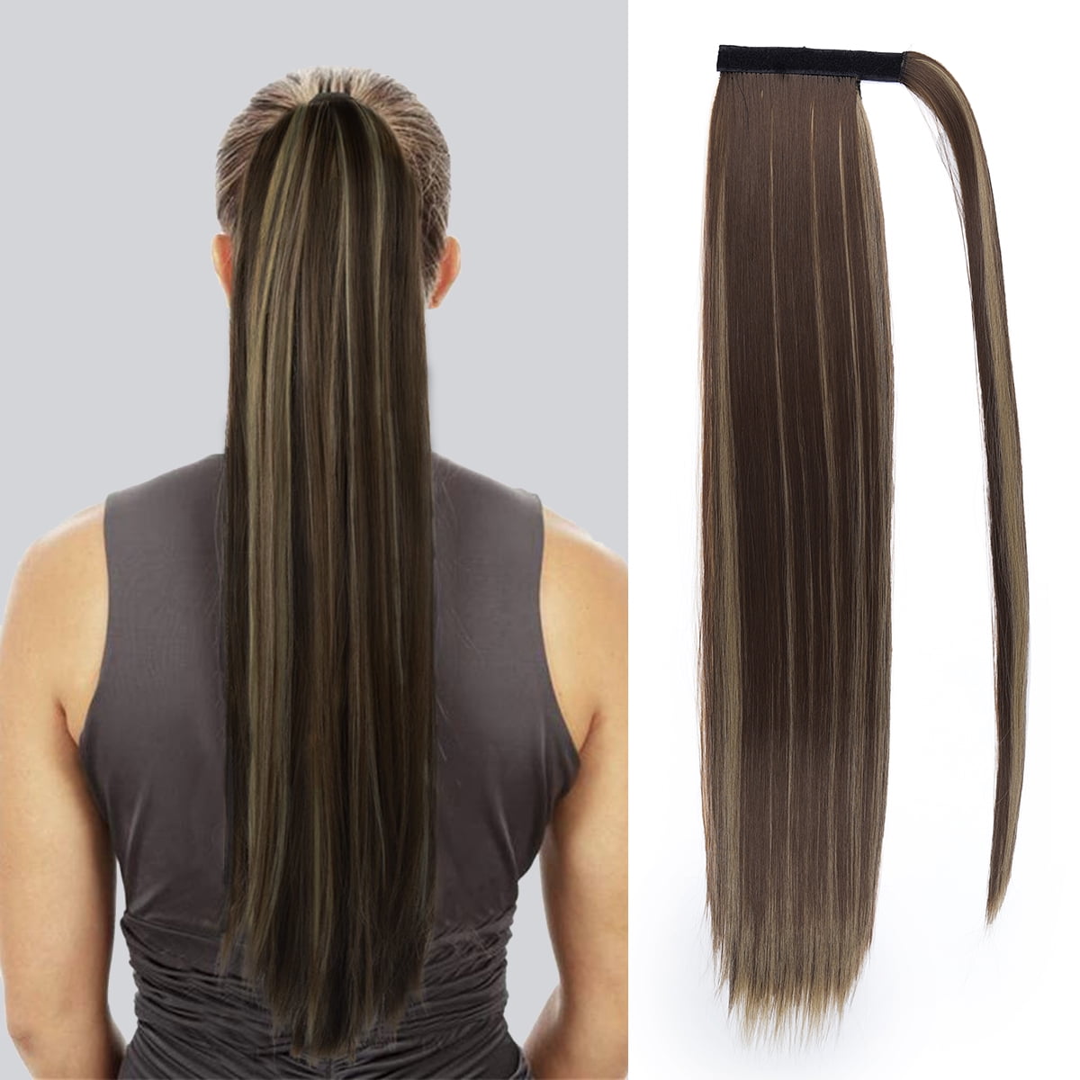 28 Inch Ponytail Extension, Long Straight Wrap Around Clip in Ponytail Hair Extensions Synthetic Soft Fake Pony Tail Hairpieces