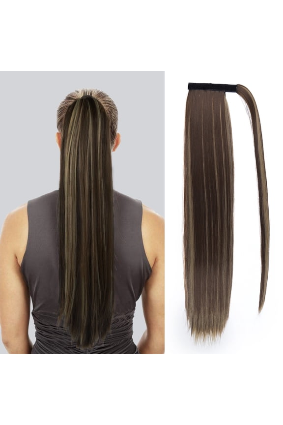 28 Inch Ponytail Extension, Long Straight Wrap Around Clip in Ponytail Hair Extensions Synthetic Soft Fake Pony Tail Hairpieces