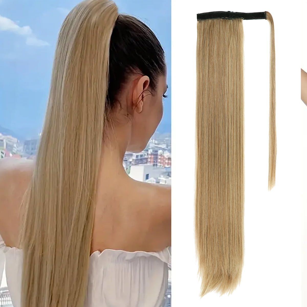 28 Inch Ponytail Extension, Long Straight Wrap Around Clip in Ponytail Hair Extensions Synthetic Soft Fake Pony Tail Hairpieces