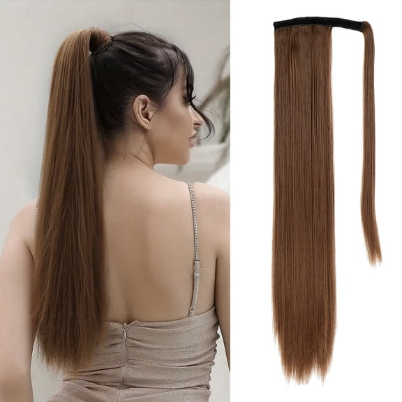 28 Inch Ponytail Extension, Long Straight Wrap Around Clip in Ponytail Hair Extensions Synthetic Soft Fake Pony Tail Hairpieces