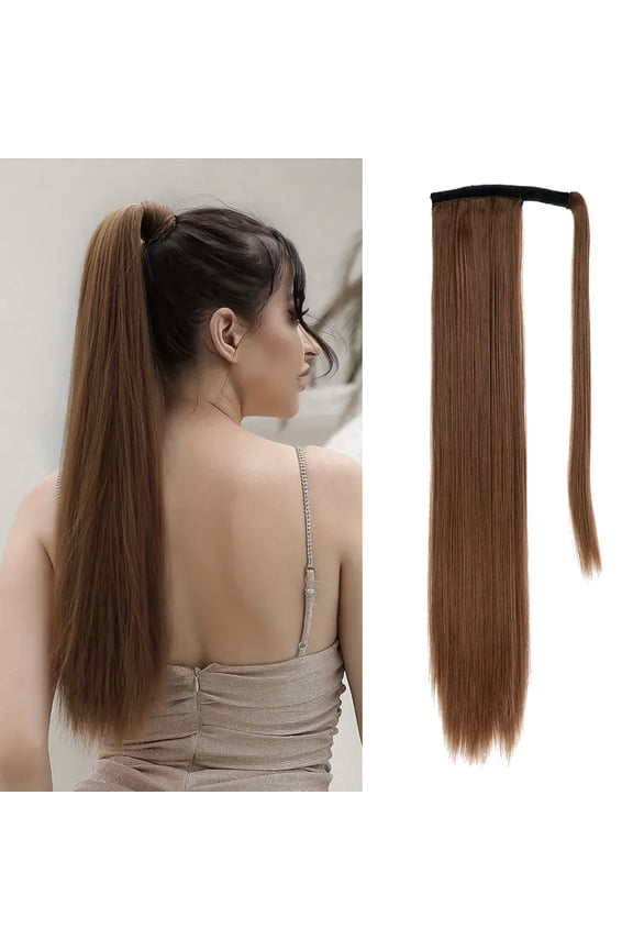 28 Inch Ponytail Extension, Long Straight Wrap Around Clip in Ponytail Hair Extensions Synthetic Soft Fake Pony Tail Hairpieces