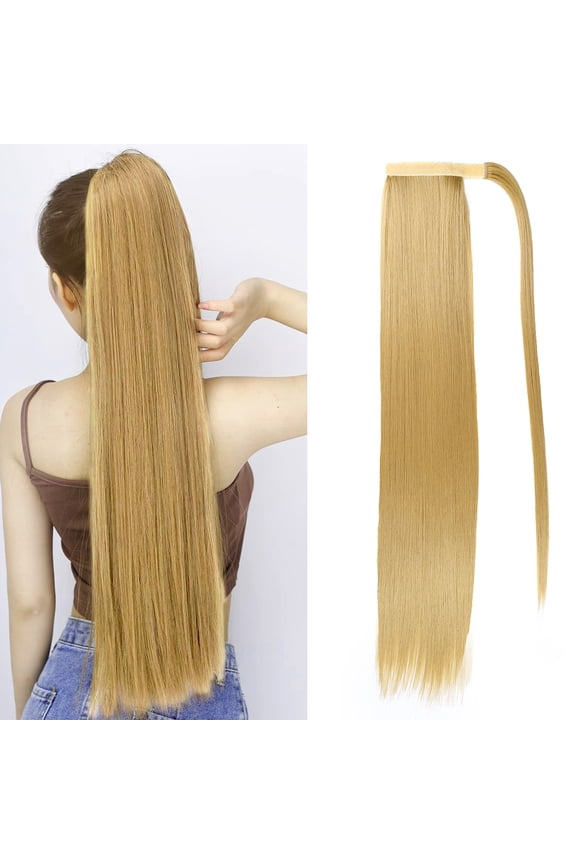 28 Inch Ponytail Extension, Long Straight Wrap Around Clip in Ponytail Hair Extensions Synthetic Soft Fake Pony Tail Hairpieces