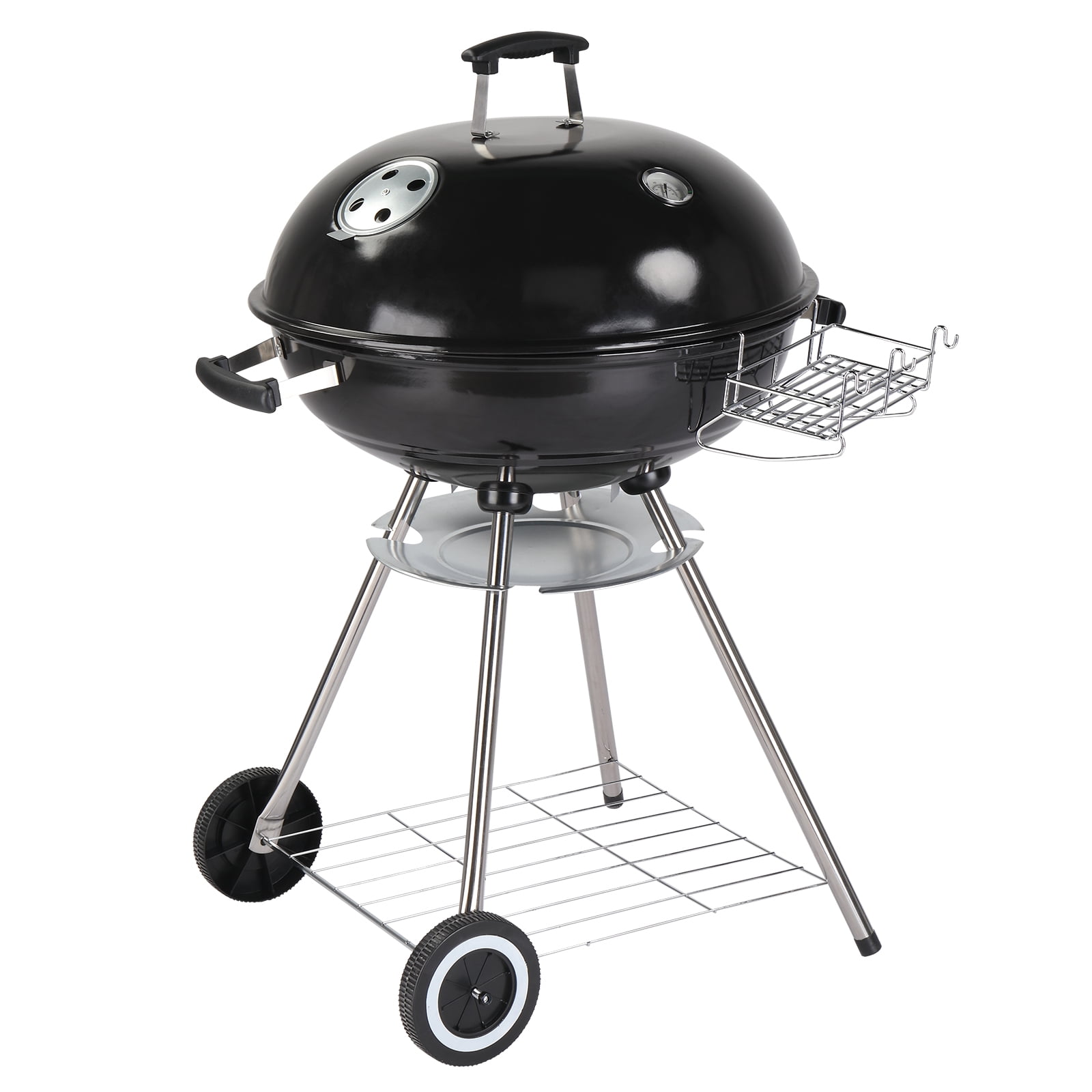 28 - Inch Portable Charcoal Grill with Wheels and Storage Holder Large Grate, Porcelain - Enameled,  Adjustable Air Vent & Built - in Thermometer for Outdoor Party Camping Picnic