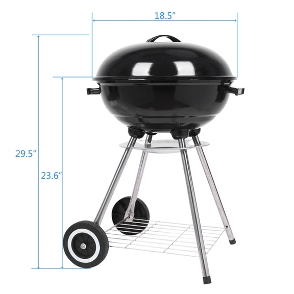 Portable Charcoal Grill Black 18 inch with Wheels Porcelain Enameled Lid & Ash Catcher for Outdoor BBQ Camping Picnics Tailgating