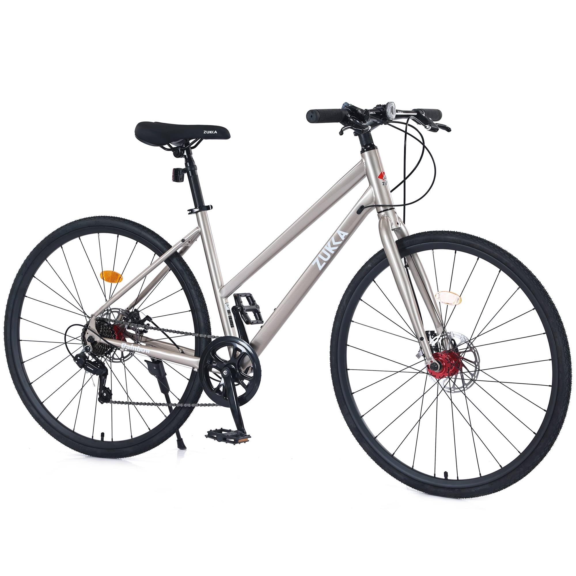 28 Inch Road Bike with 7 Speeds Drivetrain 700C Commuter Bike with Dual Disc Brakes Lightweight Adult Bicycle Carbon Steel Frame Walmart