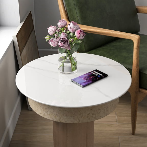 28"Inch Round Tempered Glass Table Top with marble design,DIY Replacement&Cover Desktop,White Dining Tabletop,Coffee Tabletop,Patio Tabletop,Suitable for Indoor & Outdoor