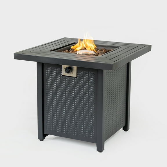 28-Inch Square Propane Fire Pit Table, 50,000 BTU Outdoor Gas Fire Pit with Adjustable Flame, Black Iron Fire Table for Patio, Deck & Backyard