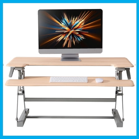 28 Inch Standing Desk Converter, 12-Position Adjustable Height Computer Desk Converter, Ergonomic for Use in Home Offices and Computer Workstations，Light Wood