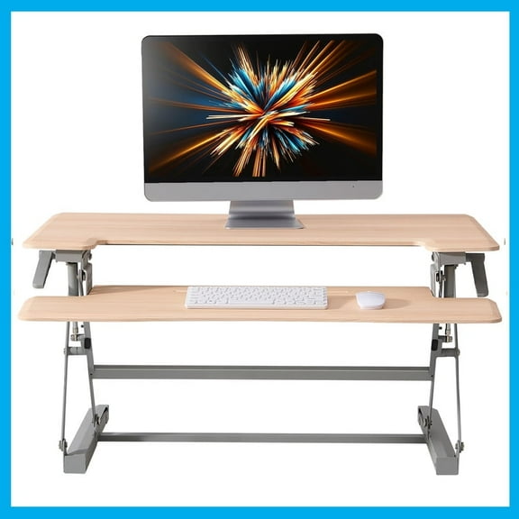 28 Inch Standing Desk Converter, 12-Position Adjustable Height Computer Desk Converter, Ergonomic for Use in Home Offices and Computer Workstations，Light Wood