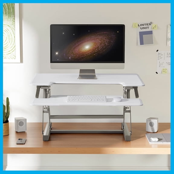 28 Inch Standing Desk Converter, 12-Position Adjustable Height Computer Desk Converter, Ergonomic for Use in Home Offices and Computer Workstations,White