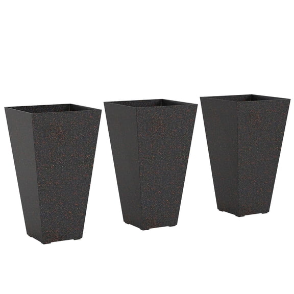 28 Inch Tall Plastic Planters Set of 3 Marble Finish Stackable Taper Flower Pots with Drainage Holes Brown