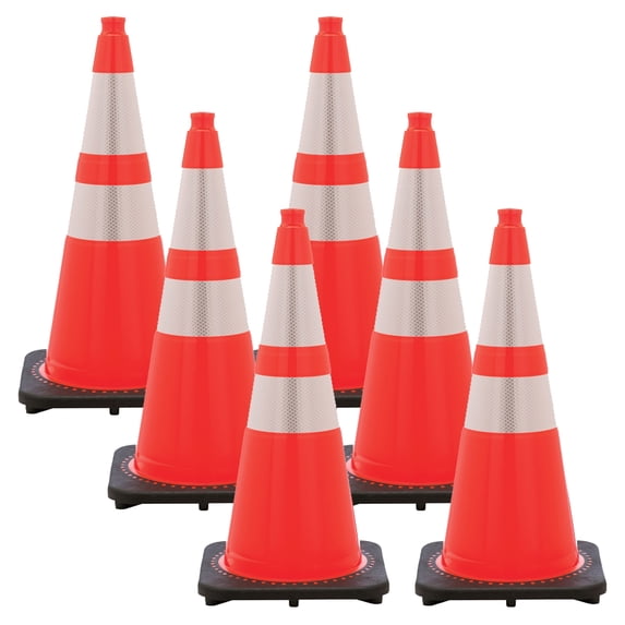 28 Inch Traffic Orange Reflective Traffic Cones (6 Pk)