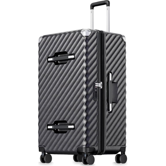 28 Inch Trunk Luggage with Spinner Wheels, Charcoal Metallic | Checked Luggage, Expandable, 100% PC Hard Shell, Shock Absorbing Wheels, TSA Lock, 91L-105L, KVT, EX-Pro