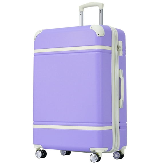 28-Inch Vintage Luggage with Secure Lock, Expandable Luggage Travel Suitcase with Silent Spinner Wheels, Leather Belt Design, Purple