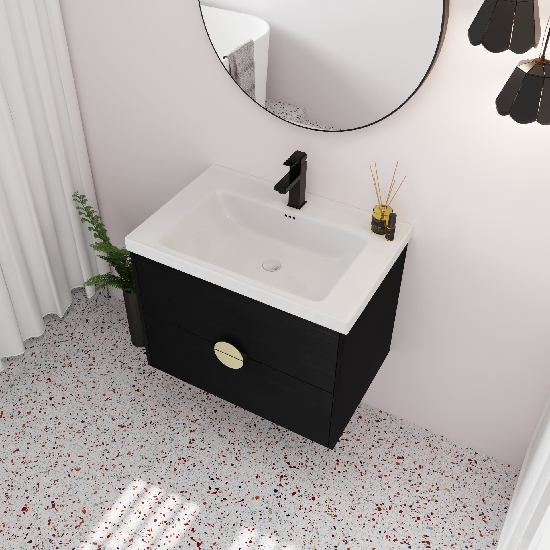 28" Bathroom Vanity Cabinet with Ceramic Sink Wall Mounted Bathroom Cabinet for Small Bathroom ...