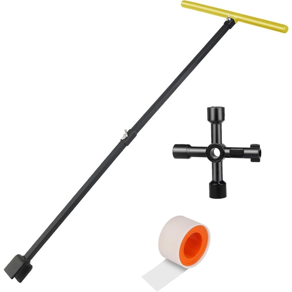 28 Inch Water Meter Key, 4-Way Utility Key with Non-Slip T-Handle, Extended Reach Valve Tool for Outdoor Underground Water Shut Off