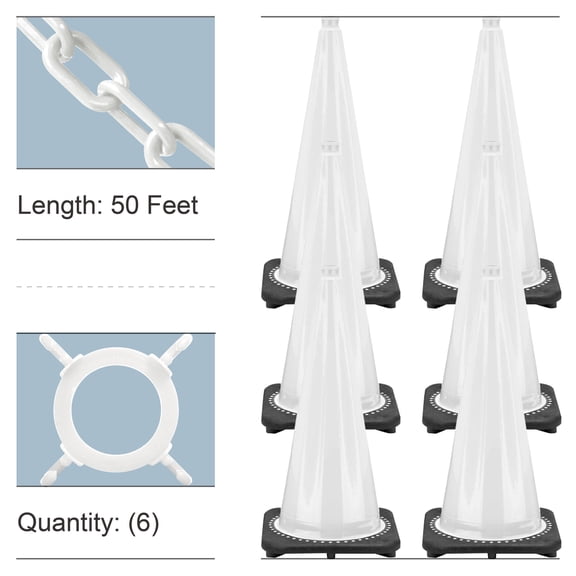 28 Inch White Traffic Cone and Chain Kit (6 Pk)