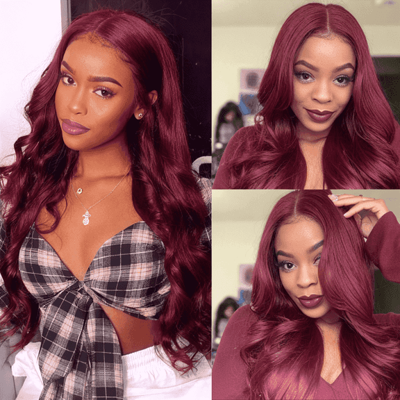 28 Inch Wine Red Body Wave Heat Resistant Synthetic Fiber Wig - Adjustable Breathable Cap for Women, Natural Look for Daily & Special Occasions