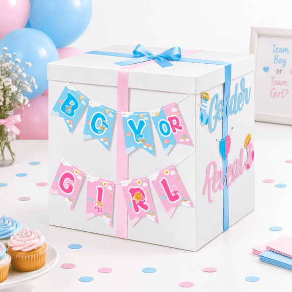 Gaint Box 28 Inches Giant Gender Reveal Gift Box With Lid Kit Extra Large White ...