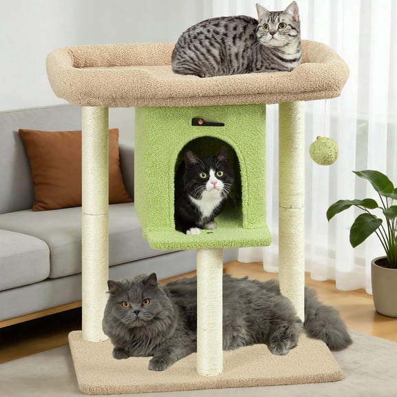 28 Inches Green Cat Tree Tower for Indoor Cats