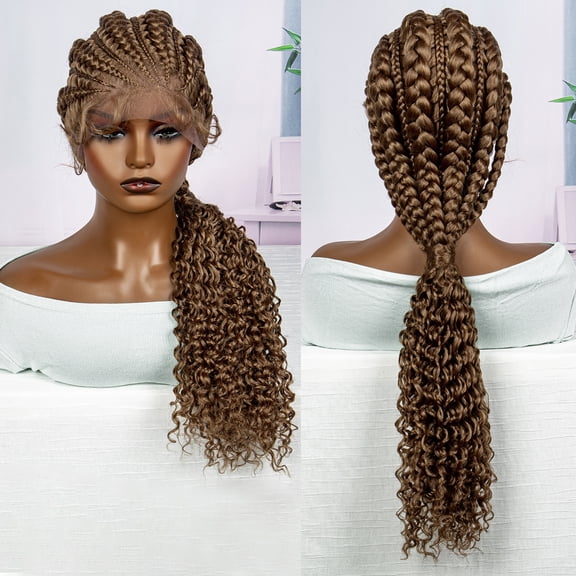 28 Inches Lace Frontal Synthetic Braided Wigs Lace Front Braided Ponytail Wig Natural Knotless with Baby Hair for Black Women Daily Use (30# Color)