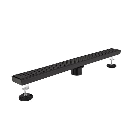 28 Inches Linear Shower Drain with Removable Quadrato Pattern Grate, 304 Stainless Shower Drain Included Hair Strainer and Leveling Feet, Flange