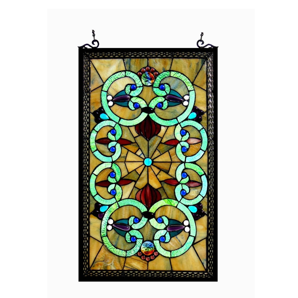 Heather Tiffany Glass Victorian Window Panel 17x28 Multicolor