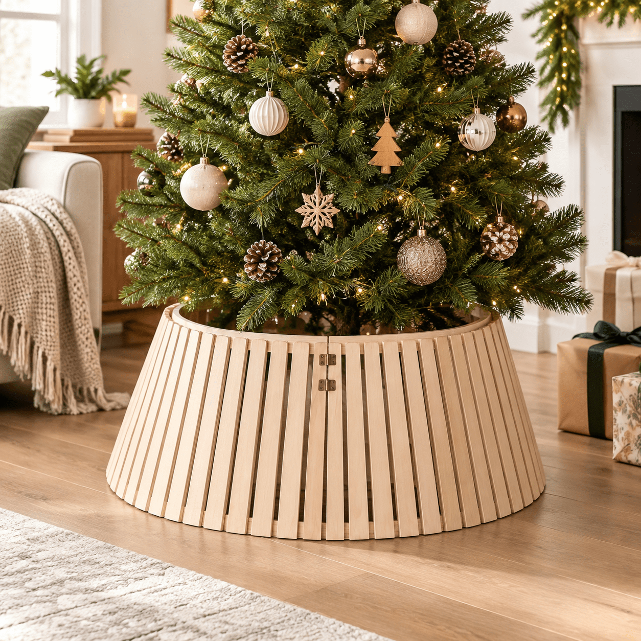 28 Inchmas Tree Collar Solid Wood Slatted Base Cover Basket-style Skirt ...
